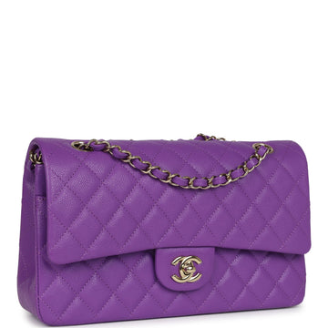 Chanel Medium ClaESic Double Flap Bag Purple Caviar Light Gold Hardware