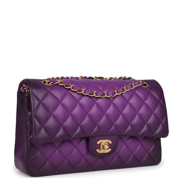 Chanel Medium ClaESic Double Flap Bag Purple Ombre Lambskin Brushed Gold Hardware