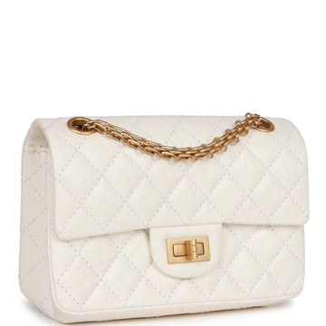 Chanel Mini ReiESue 224 2.55 Flap White Aged Calfskin Antique Gold Hardware