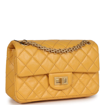 Chanel Mini ReiESue 224 2.55 Flap Yellow Aged Calfskin Antique Gold Hardware