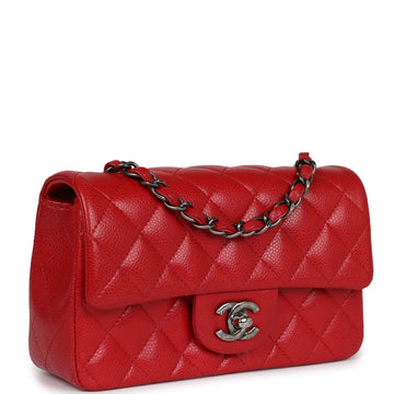 New Chanel Mini REStangular Flap Red Caviar Ruthenium Hardware