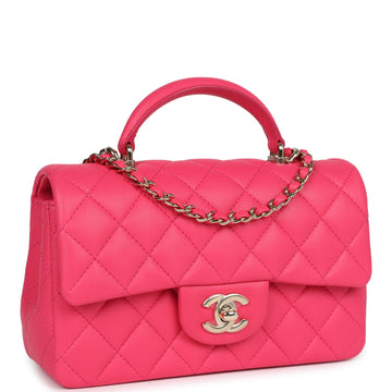 Chanel Mini REStangular Flap with Top Handle Pink Lambskin Light Gold Hardware