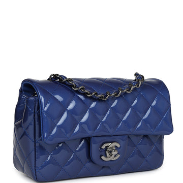 Chanel Mini REStangular Flap Bag Blue Patent Ruthenium Hardware