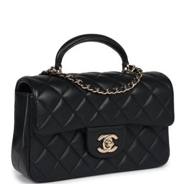 New Chanel Mini REStangular Flap with Top Handle Black Lambskin Light Gold Hardware