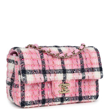 Chanel Mini REStangular Flap Bag Pink, White and Black Tweed Light Gold Hardware