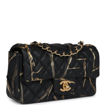 Chanel Mini REStangular Flap Black and Gold Aged Calfskin Antique Gold Hardware
