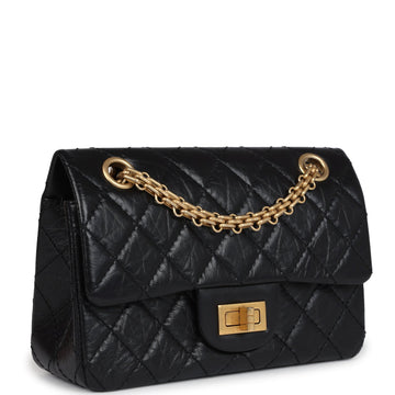 Chanel Mini ReiESue 224 2.55 Flap Bag Black Crumpled Aged Calfskin Antique Gold Hardware