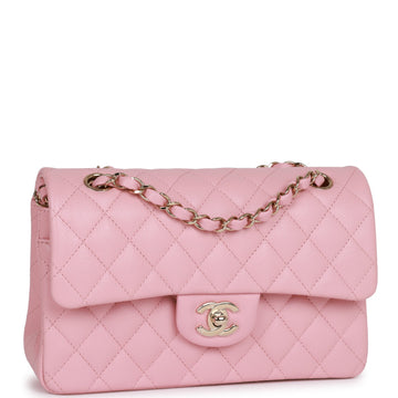 Chanel Small ClaESic Double Flap Bag Pink Caviar Light Gold Hardware