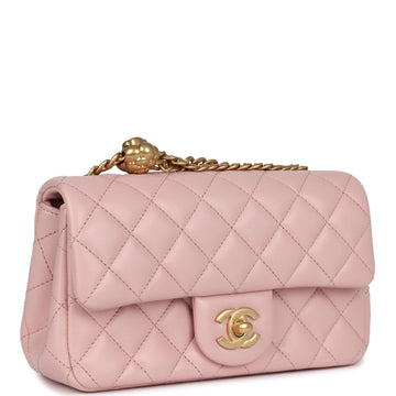 Chanel Mini Camellia Crush REStangular Flap Rose Clair Lambskin Antique Gold Hardware