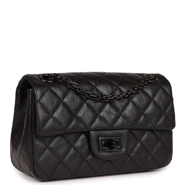 Chanel Mini ReiESue 224 2.55 Flap So Black Aged Calfskin Black Hardware