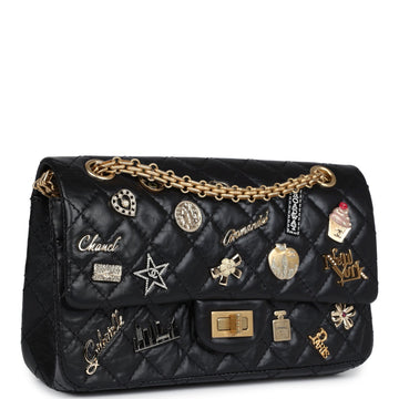 Chanel Small ReiESue 225 2.55 Double Flap Lucky Charms Black Aged Calfskin Antique Gold Hardware