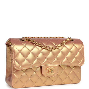 Chanel Small ClaESic Double Flap Gold Metallic Calfskin Antique Gold Hardware