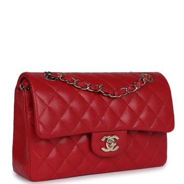 Chanel Small ClaESic Double Flap Red Caviar Light Gold Hardware