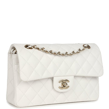 Chanel Small ClaESic Double Flap White Caviar Light Gold Hardware
