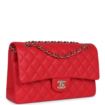 Chanel Small ClaESic Double Flap Red Caviar Light Gold Hardware