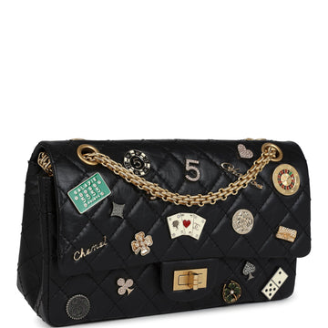 Chanel Small ReiESue 225 2.55 Double Flap Lucky Charms Black Aged Calfskin Antique Gold Hardware
