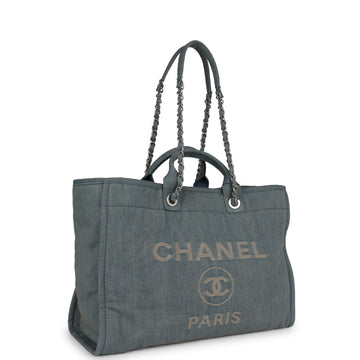Chanel Large Deauville Shopping Tote DistreESed Blue Denim Silver Hardware