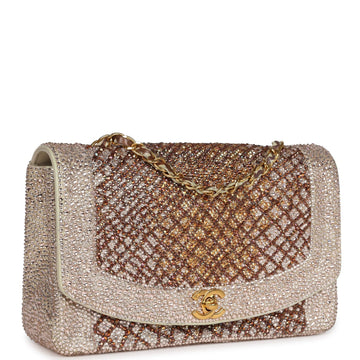 Custom SwaroESki Crystal Vintage Chanel Medium Diana Flap Bag Beige Lambskin Gold Hardware