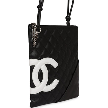 New Chanel Cambon Flat MeESenger Black and White Lambskin Silver Hardware