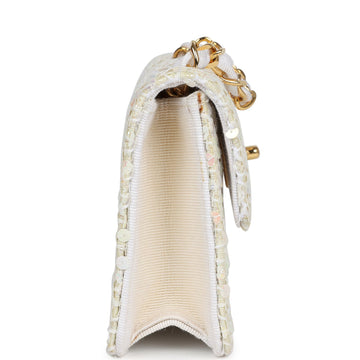 Chanel Micro Half Flap Iridescent Ivory Sequin Gold Hardware