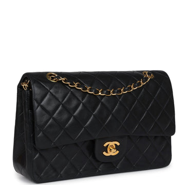 Vintage Chanel Medium ClaESic Double Flap Bag Black Lambskin Gold Hardware