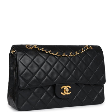 Vintage Chanel Medium ClaESic Double Flap Bag Black Lambskin Gold Hardware