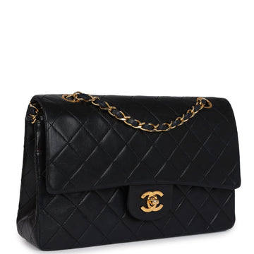 Vintage Chanel Medium ClaESic Double Flap Bag Black Lambskin Gold Hardware