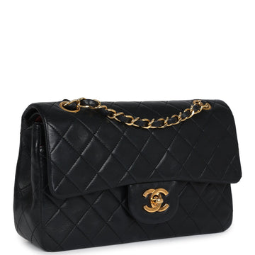 Vintage Chanel Small ClaESic Double Flap Black Lambskin Gold Hardware
