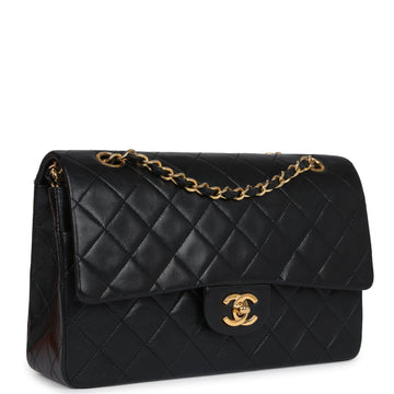 Vintage Chanel Medium ClaESic Double Flap Bag Black Lambskin Gold Hardware