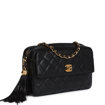 New Chanel Medium Pocket Camera Bag Black Lambskin Gold Hardware