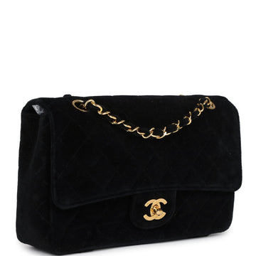 New Chanel Medium Single Flap Bag with Magazine Holder Black Velvet Gold Hardware