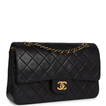 New Chanel Medium ClaESic Double Flap Bag Black Lambskin Gold Hardware