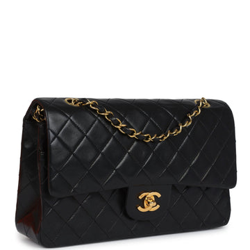New Chanel Medium ClaESic Double Flap Bag Black Lambskin Gold Hardware