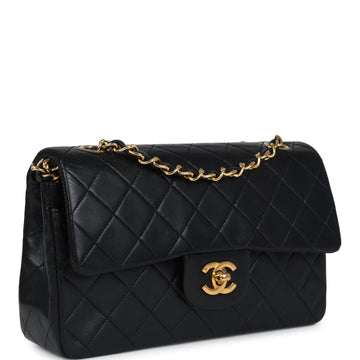 Vintage Chanel Small ClaESic Double Flap Black Lambskin Gold Hardware