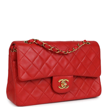 New Chanel Small ClaESic Double Flap Bag Red Lambskin Gold Hardware