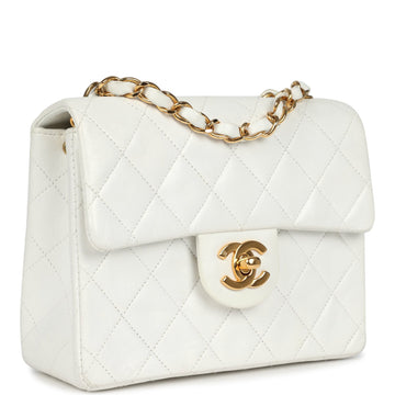 Chanel Mini Square Flap Bag White Lambskin Gold Hardware