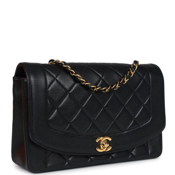 New Chanel Medium Diana Flap Bag Black Lambskin Gold Hardware