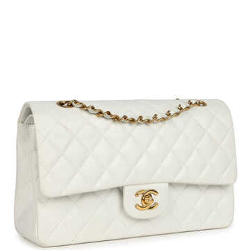 New Chanel Medium ClaESic Double Flap Bag White Lambskin Gold Hardware