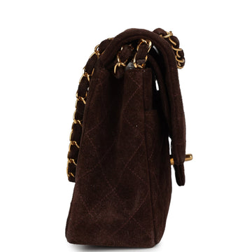 New Chanel Medium ClaESic Double Flap Bag Brown Suede Gold Hardware