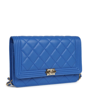 Chanel Boy Wallet On Chain WOC ElEStric Blue Lambskin Light Gold Hardware