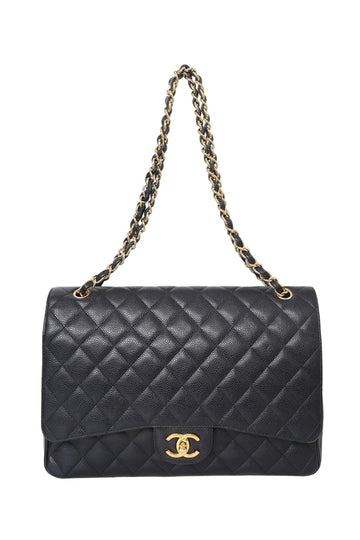 Chanel™ 2017 Black Caviar Leather Jumbo Double Flap Bag