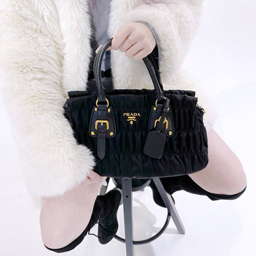Prada Black Tessuto Gaufre Handle Bag TWS pop