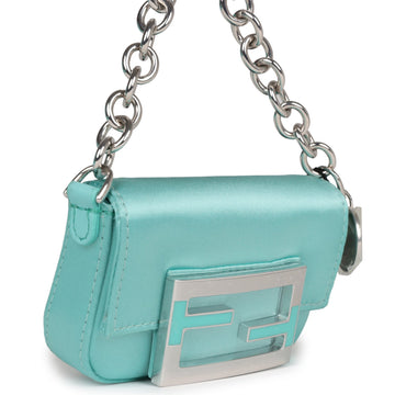 Fendi x Tiffany Nano Baguette Charm Bag Light Blue Silk Sterling Silver Hardware