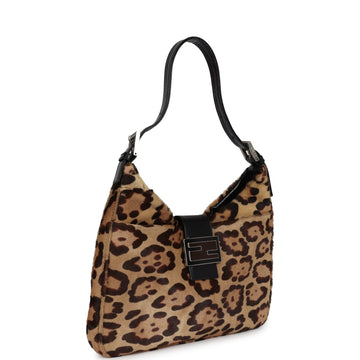 Fendi Leopard Shoulder Bag Brown and Black Ponyhair Silver Hardware