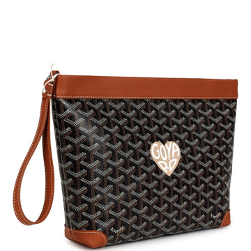 Goyard Goyardine Canvas Black and Tan Conti Pouch Palladium Hardware