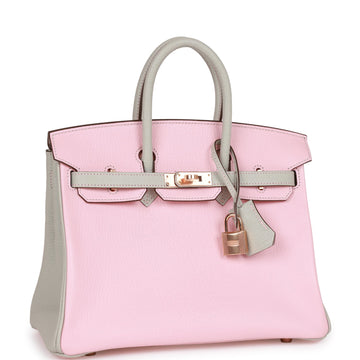 Hermes SpESial Order (HES) Birkin 25 Rose Sakura and Gris Perle Chevre Mysore Rose Gold Hardware