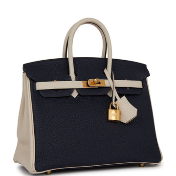Hermes SpESial Order (HES) Birkin 25 Bleu Nuit and Craie Togo Gold Hardware