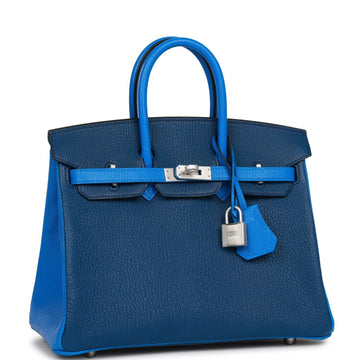 Hermes SpESial Order (HES) Birkin 25 Bleu Hydra and Bleu Saphir Chèvre Brushed Palladium Hardware