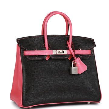 Hermes SpESial Order (HES) Birkin 25 Black and Rose Azalee Chèvre Brushed Palladium Hardware