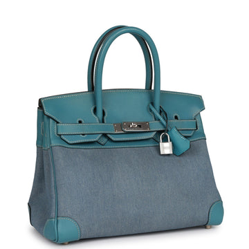 New Hermes Birkin 30 Denim and Blue Jean Gulliver Palladium Hardware